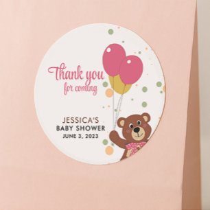 Sticker Rond Merci pour le prochain Baby shower de fille rose e