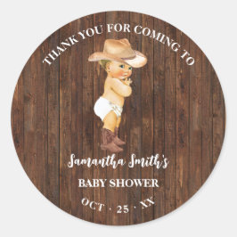 Sticker Rond Merci pour le prochain Baby shower occidental Cowb