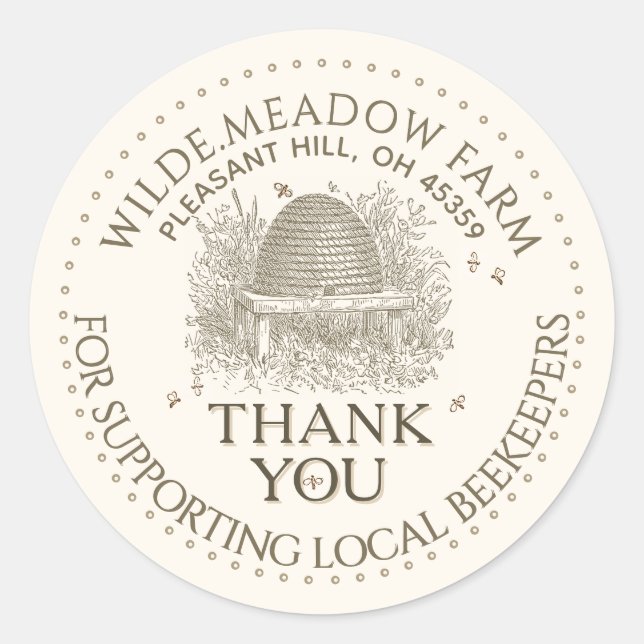 Sticker Rond Merci Pour Le Soutien Des Apiculteurs Locaux Skep (Devant)
