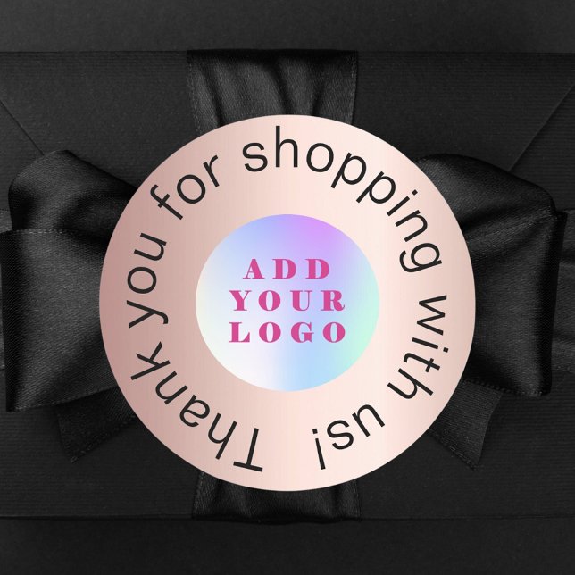 Sticker Rond Merci pour les achats logo commercial or rose (Créateur téléchargé)