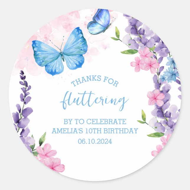 Sticker Rond Merci pour les papillons flottants Anniversaire (Devant)