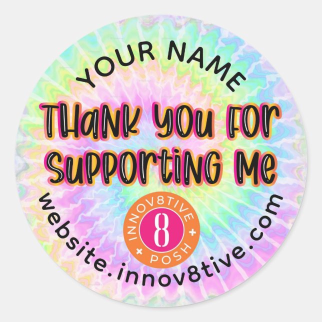 Sticker Rond Merci pour me soutenir Tie Dye (Devant)