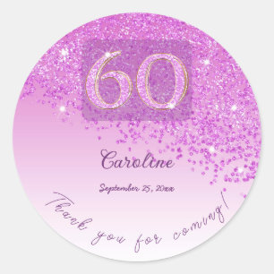 Sticker Rond Merci pour mes 60 ans - Paillettes Roses Glacées