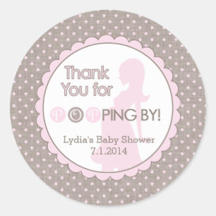 Sticker Rond Merci pour Popping By ! Rose et Brown