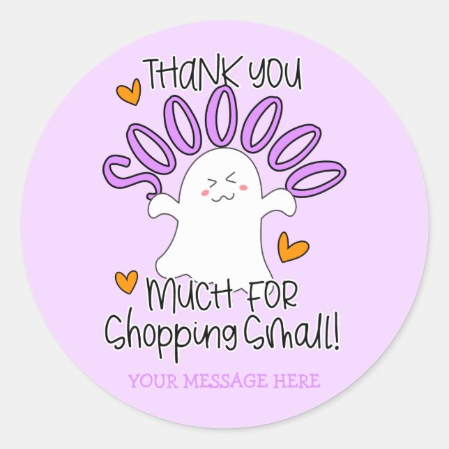 Sticker Rond Merci pour Shopping Petit Fantôme d'Halloween (Devant)