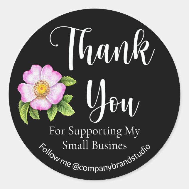 Sticker Rond Merci Pour Soutenir Ma Petite Entreprise Noir (Devant)