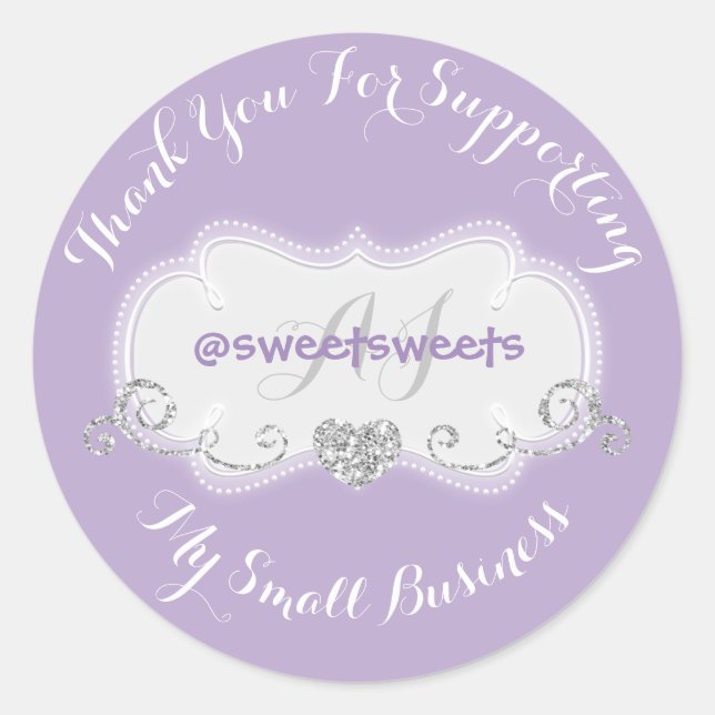 Sticker Rond Merci Pour Soutenir Mon Coeur D'Affaires Lavende (Devant)
