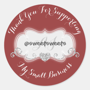 Sticker Rond Merci Pour Soutenir Mon Coeur D'Affaires Rouge
