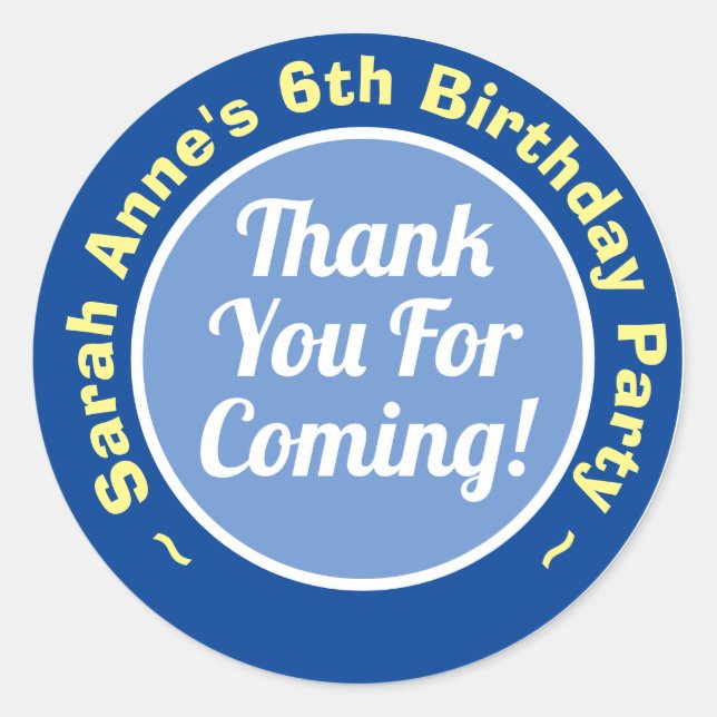 Sticker Rond Merci pour venir à la fête d'anniversaire 6 ans (Devant)