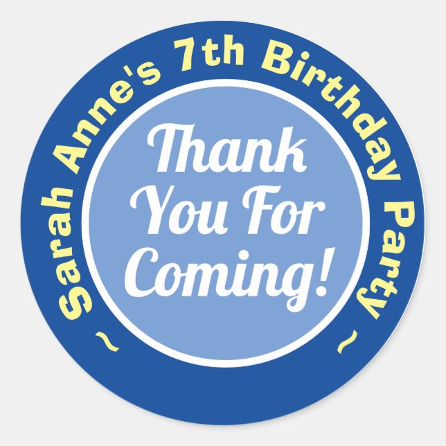 Sticker Rond Merci pour venir à la fête d'anniversaire 7 ans (Devant)