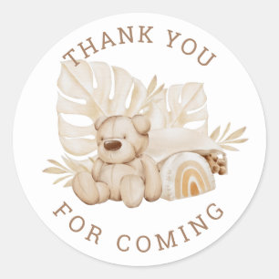 Sticker Rond Merci pour venir Boho Teddy Bear anniversaire de e