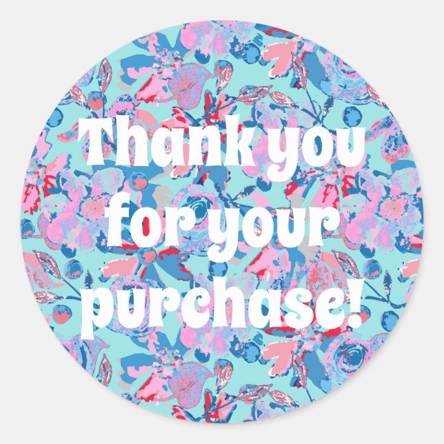 Sticker Rond Merci pour votre achat Floral Abstrait (Devant)