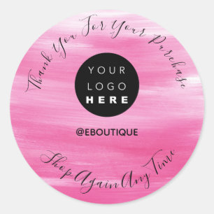 Sticker Rond Merci Pour votre achat Logo personnalisé Rose