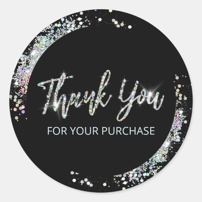 Sticker Rond Merci Pour Votre Achat Noir Avec Confetti (Devant)