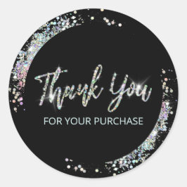 Sticker Rond Merci Pour Votre Achat Noir Avec Confetti