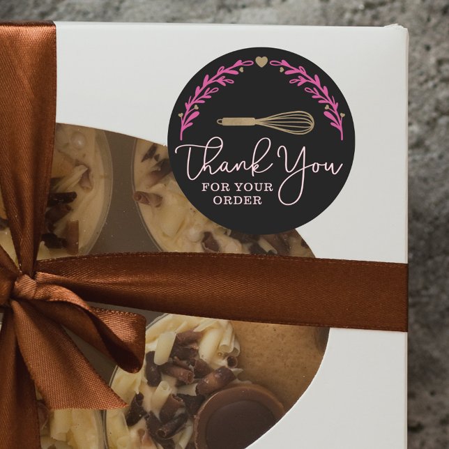 Sticker Rond Merci Pour Votre Commande Boulangerie Gold Whisk W (Créateur téléchargé)