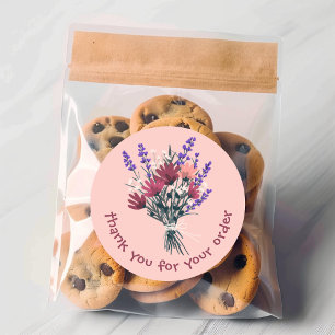 Sticker Rond "Merci pour votre commande" Bouquet de fleurs sur