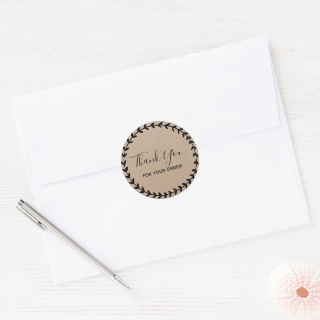 Sticker Rond Merci pour votre commande Classe papier Kraft Vint (Enveloppe)