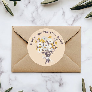 Sticker Rond "Merci pour votre commande" Daisy Bouquet Custom