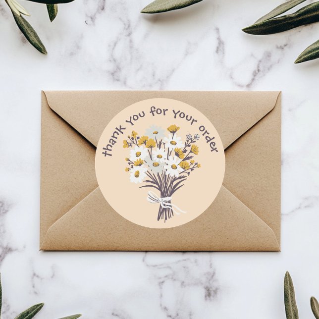 Sticker Rond "Merci pour votre commande" Daisy Bouquet Custom ("Thank you for your order" Daisy Bouquet Custom Classic Round Sticker
)