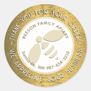 Sticker Rond Merci pour votre commande Gold bee Apiary Nom