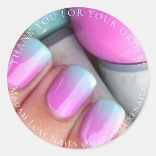 Sticker Rond Merci Pour Votre Commande Luxe Nails Gris Rose