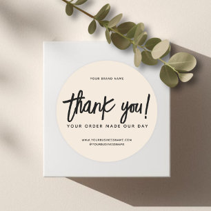 Sticker Rond Merci pour votre commande personnalisée beige affa