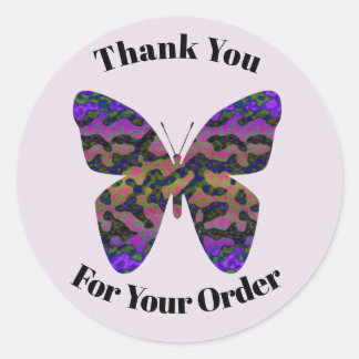 Sticker Rond Merci pour votre commande Purple Vivid Papillon