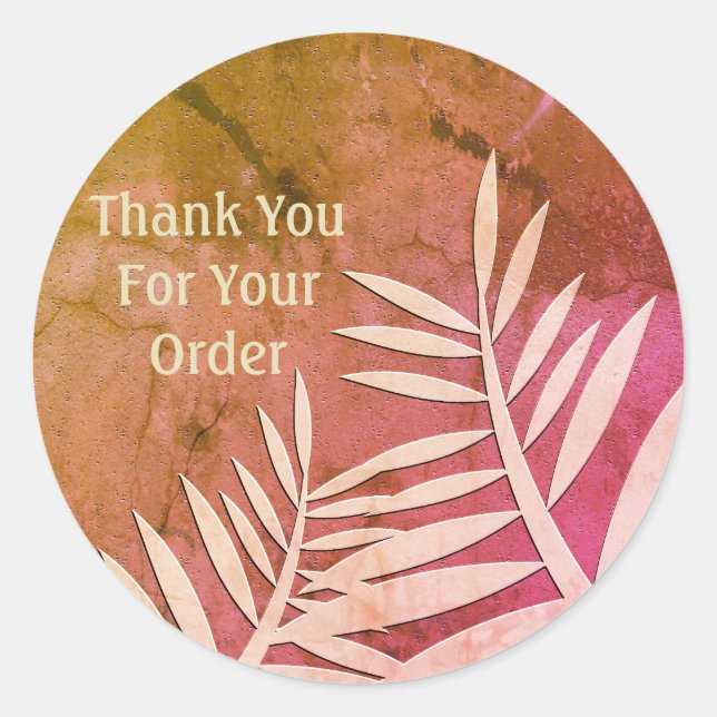 Sticker Rond Merci pour votre commande Silhouette feuille rose (Devant)