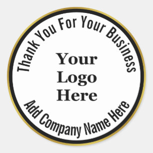 Sticker Rond Merci Pour Votre Nom D'Entreprise Noir Blanc Or
