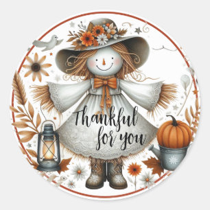 Sticker Rond Merci pour vous, mignon Scarecrow