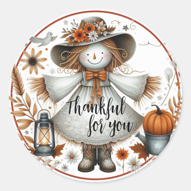 Sticker Rond Merci pour vous, mignon Scarecrow (Devant)