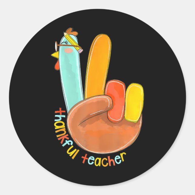 Sticker Rond Merci Professeur amusant Thanksgiving Peace Hand S (Devant)