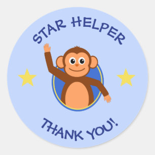 Sticker Rond Merci professeurs aide singe bleu