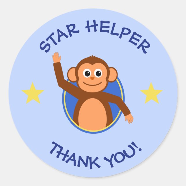Sticker Rond Merci professeurs aide singe bleu (Devant)