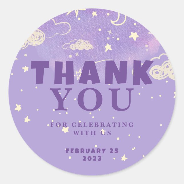 Sticker Rond Merci Purple Dream Baby shower Balises cadeaux (Devant)