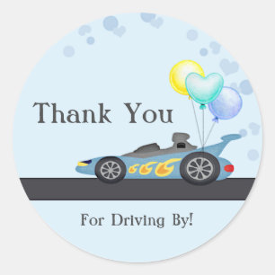 Sticker Rond Merci Race Car, Route D'Anniversaire, Douche