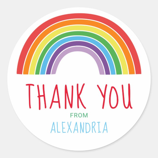 Sticker Rond Merci Rainbow Anniversaire de enfant Party (Devant)