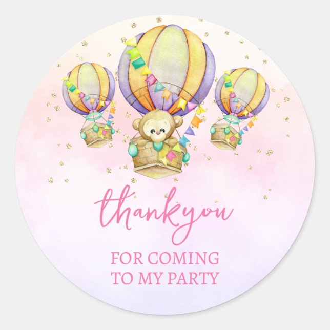Sticker Rond Merci Rainbow Balloons pour venir (Devant)