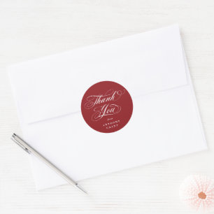 Sticker Rond Merci Red Elegant Script Graduation