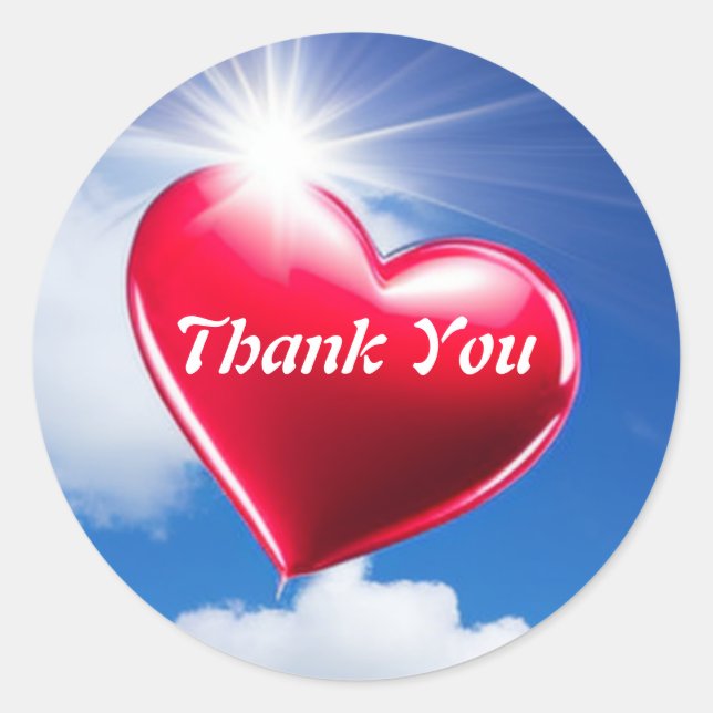 Sticker rond Merci Red Love Heart Classic (Devant)