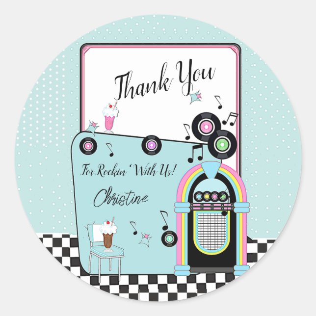 Sticker Rond Merci, Retro 1950's Diner Birthday (Devant)