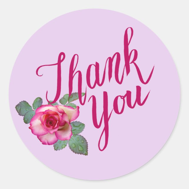 Sticker Rond Merci Rose amour romantique (Devant)
