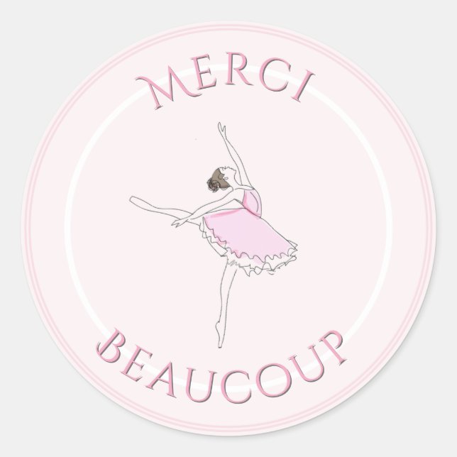 Sticker Rond Merci rose Ballerina Merci fête d'anniversaire (Devant)