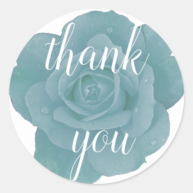 Sticker Rond Merci Rose bleu Dusty Mariage Floral (Devant)