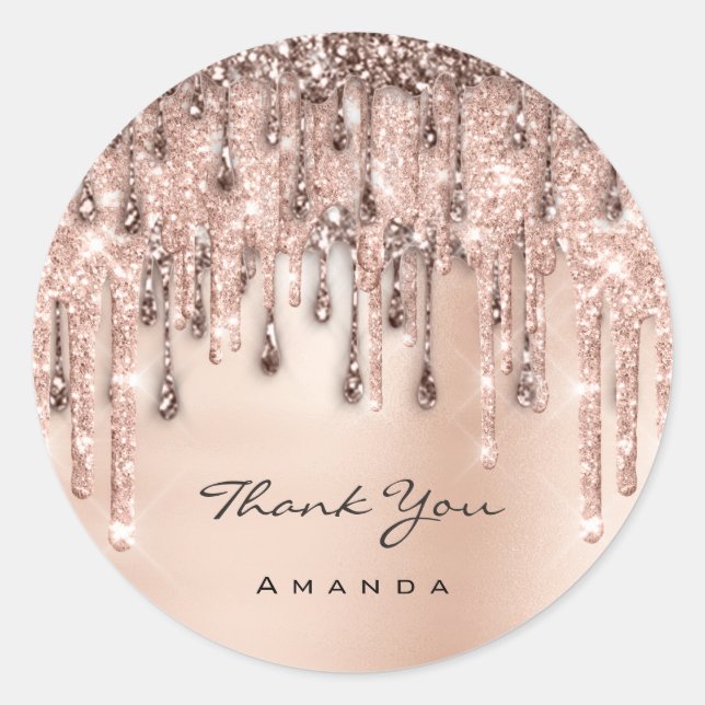 Sticker Rond Merci Rose de mariage 16e Glitter Drip (Devant)