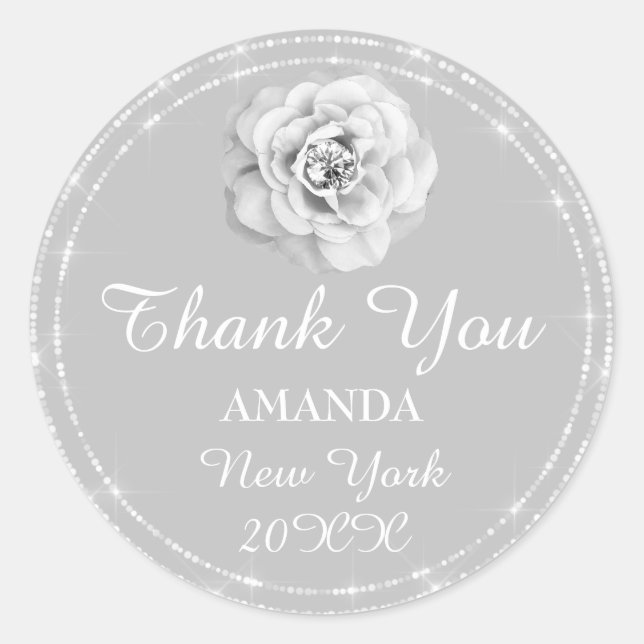 Sticker Rond Merci Rose Diamant Nom Mariage Mariée 16e (Devant)