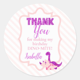 Sticker Rond Merci rose Dinosaur 