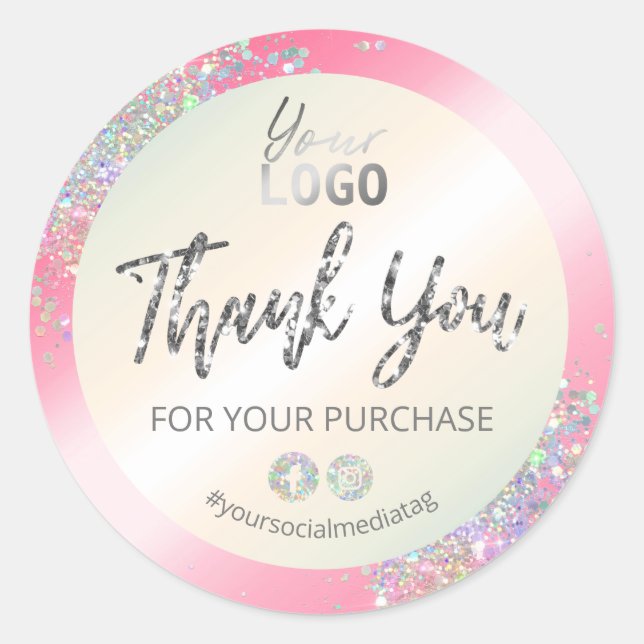 Sticker Rond Merci rose Épais Pour Votre Achat (Devant)
