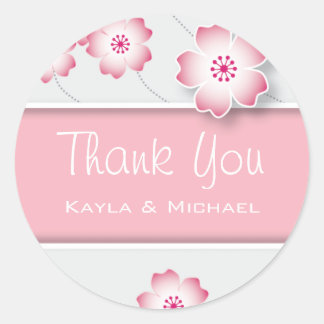 Sticker Rond Merci rose Fleur de cerise